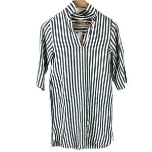 NWT Soft Surroundings Womens XS Black White Stripes Linen Knee Length Dress